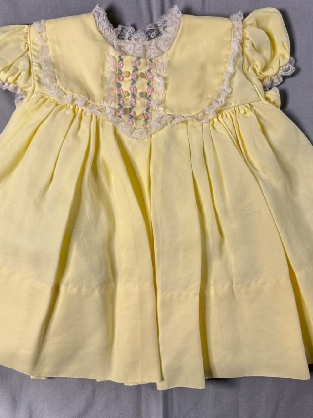Vintage C.I. Castro Baby Dress Yellow Lace Rosette 18M Dacron Polyester 60s 70s